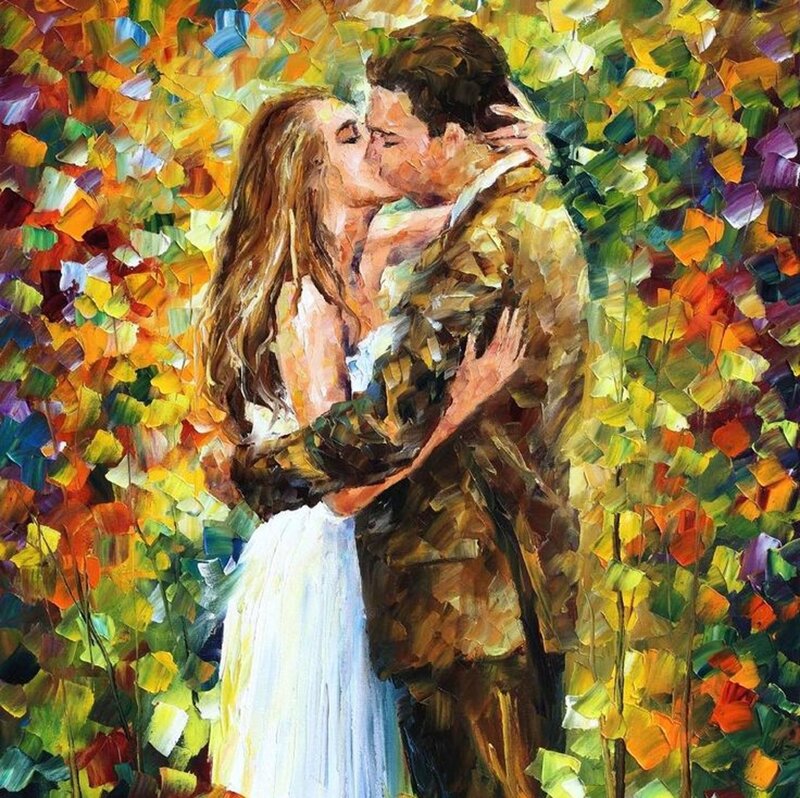 Couple Kissing in Garden — Green, Romantic, Autumn