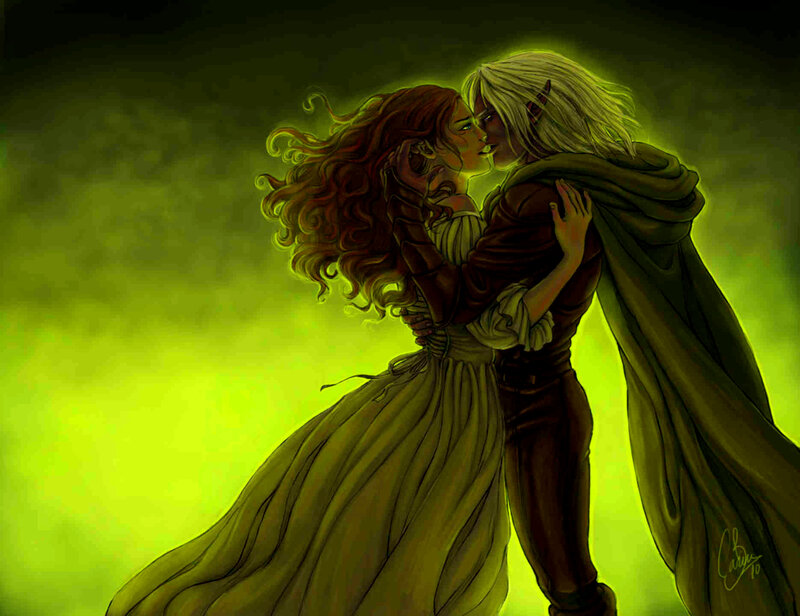 Couple Kissing in Green Light