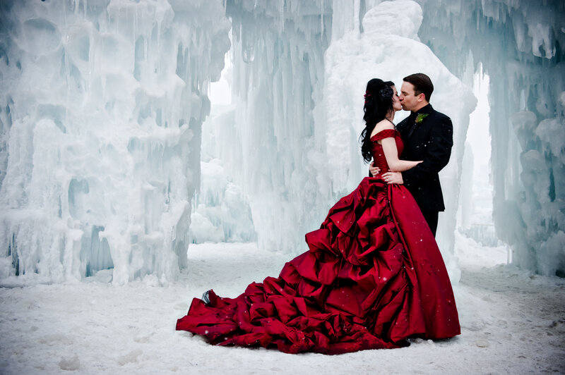 Couple Kissing in Ice Cave