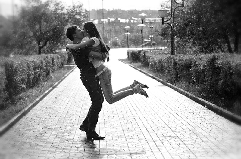 Couple Kissing in Park — Black, Romantic