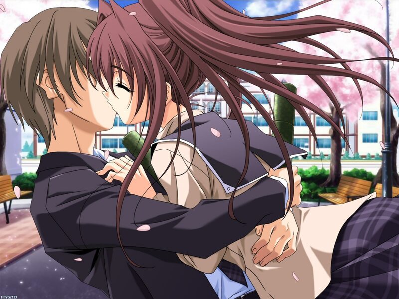 Couple Kissing in Park — Brown, Romantic
