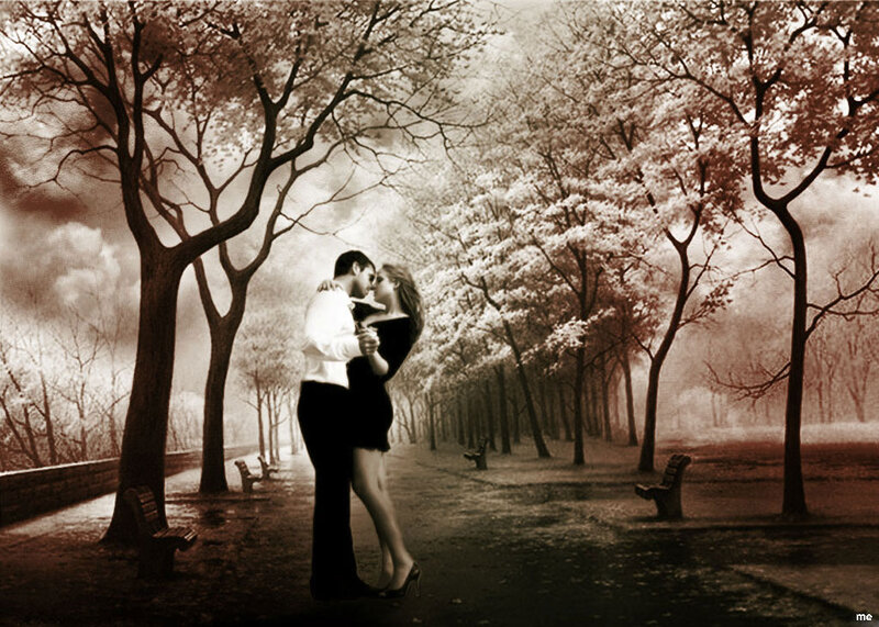 Couple Kissing in Park — Brown