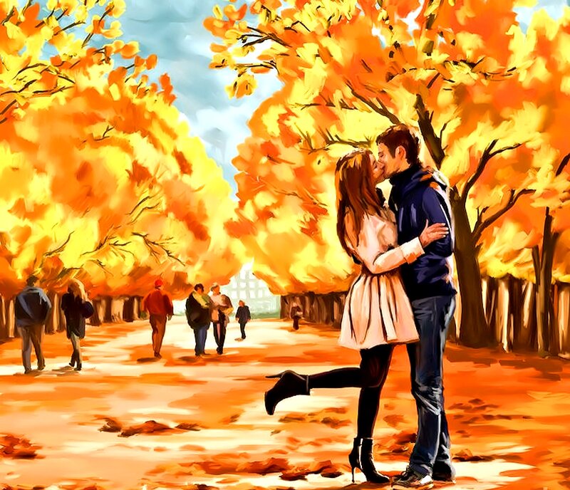 Couple Kissing in Park — Orange