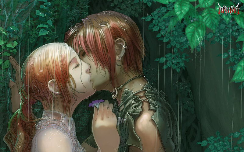 couple kissing in rain