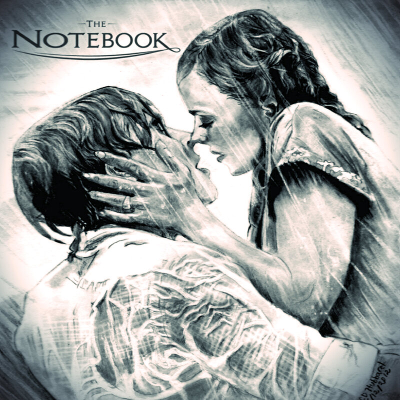 Couple Kissing in Rain — Black, Dramatic, Illustration