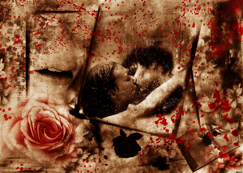 Couple Kissing in Rain — Brown, Dramatic