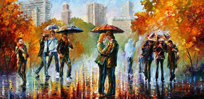 Couple Kissing in Rain — Orange