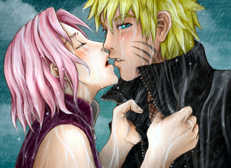 Couple Kissing in Rain — Pink