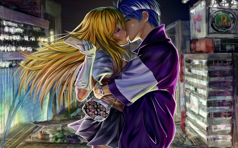 Couple Kissing in Rain — Purple, Romantic