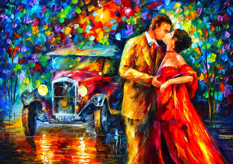 Couple Kissing in Rain — Red, Romantic