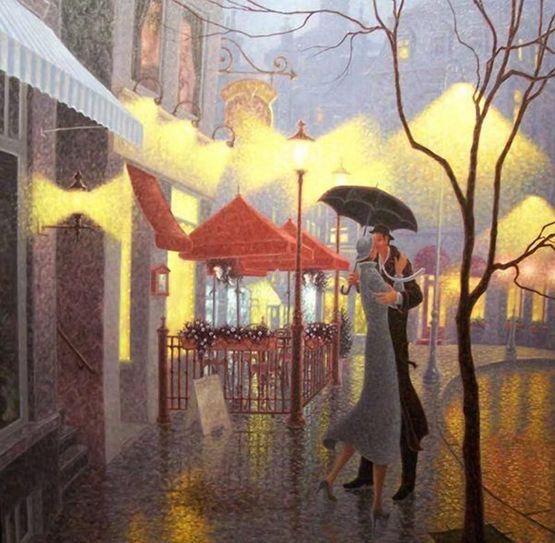Couple Kissing in Rain — Yellow