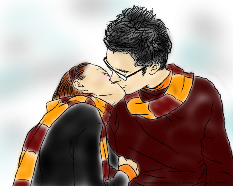 couple kissing in scarves