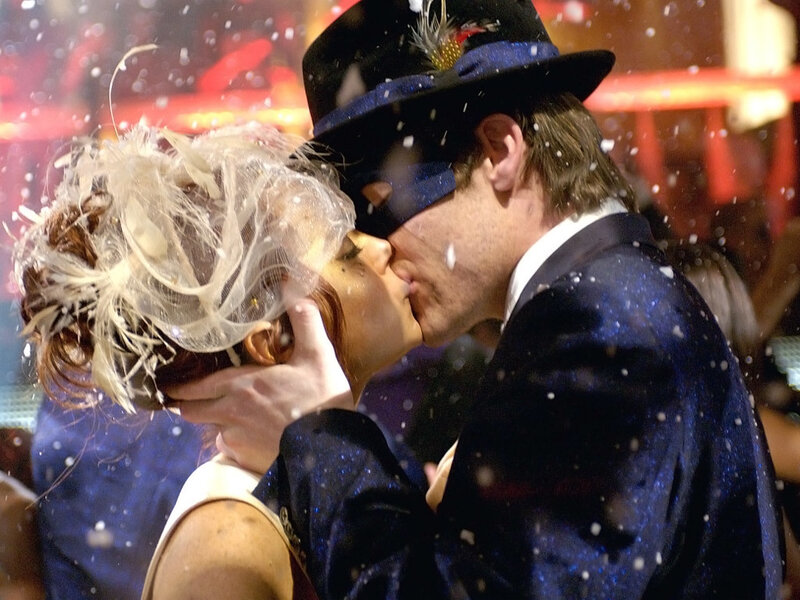Couple Kissing in Snow — Blue, Romantic