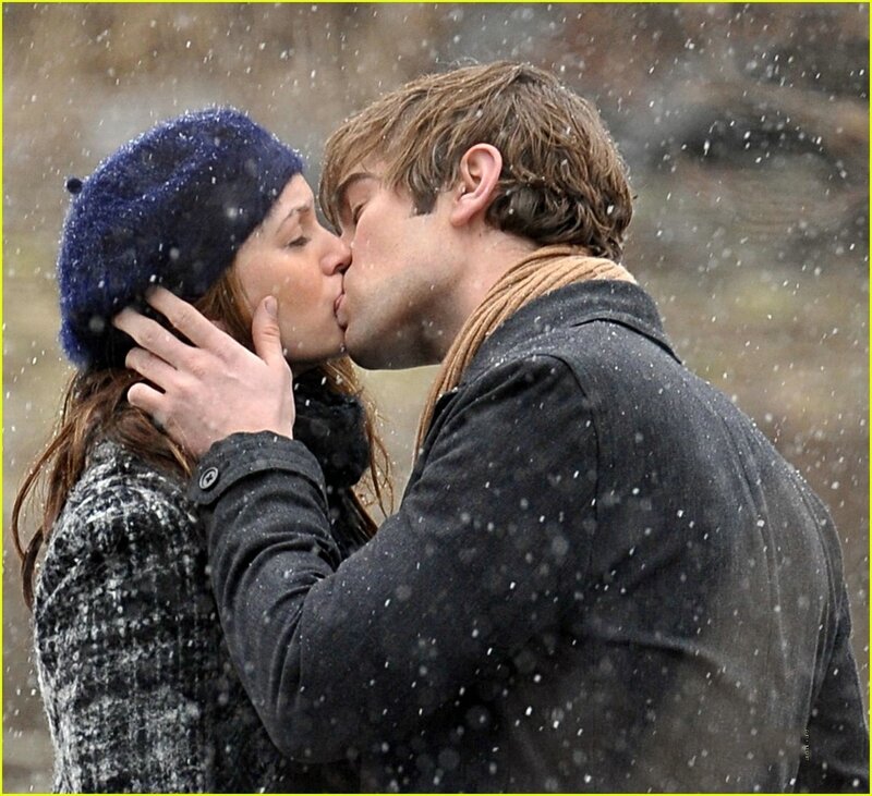 Couple Kissing in Snow — Blue, Romantic, Winter, Photograph