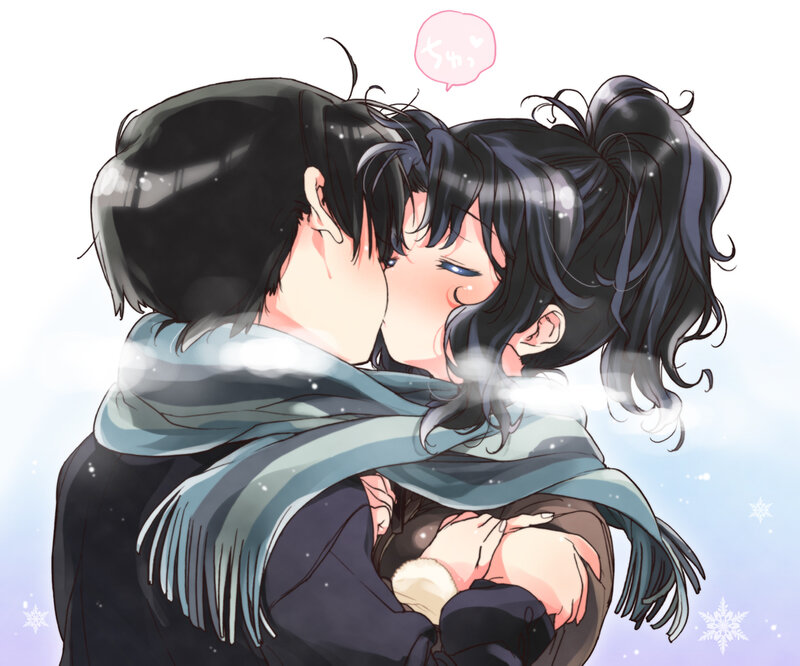 Couple Kissing in Snow — Blue, Romantic, Winter