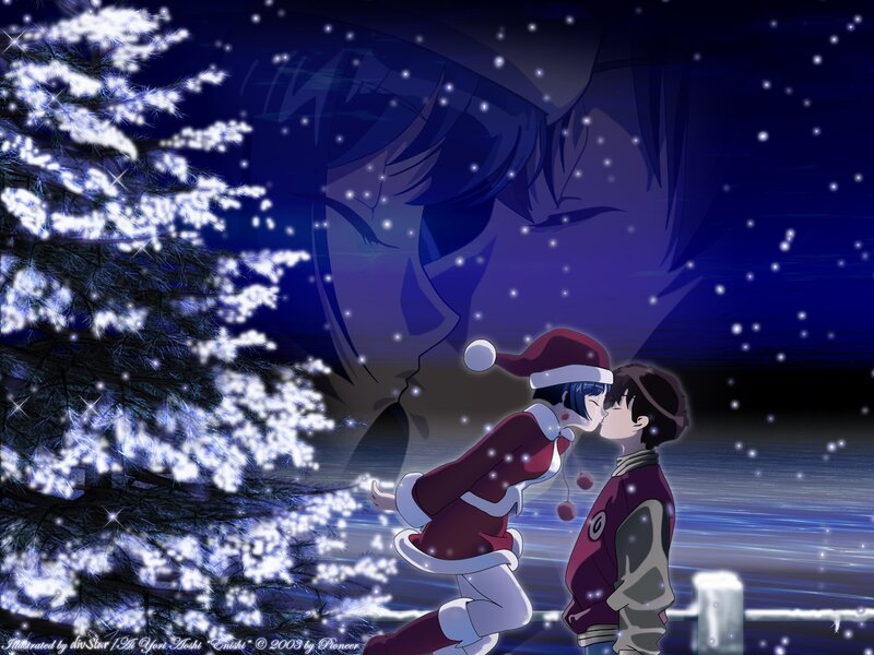 Couple Kissing in Snow — Blue