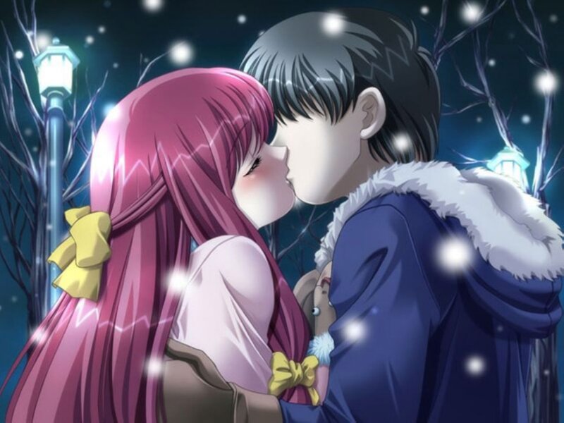 Couple Kissing in Snow — Pink, Romantic