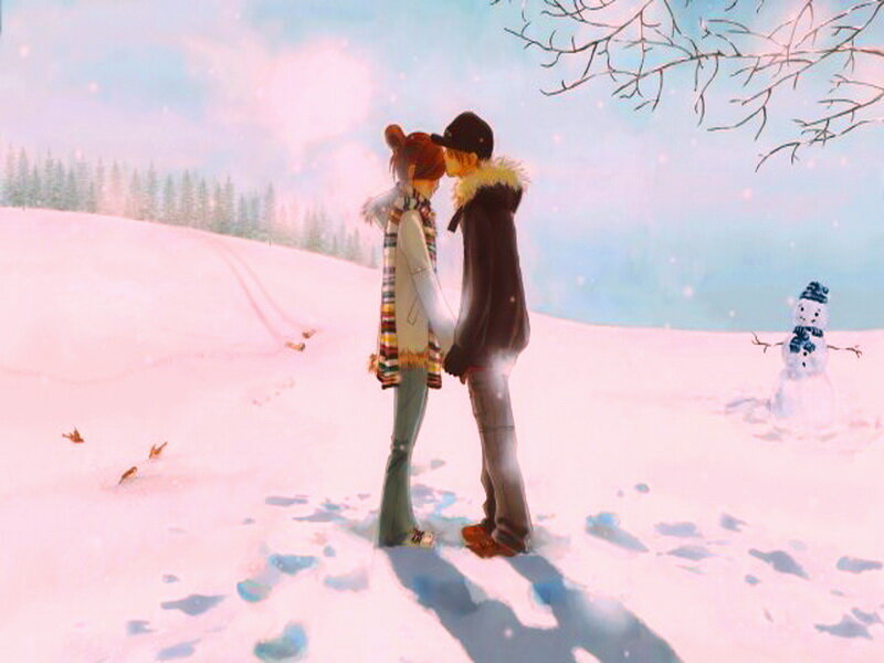 Couple Kissing in Snow — Pink