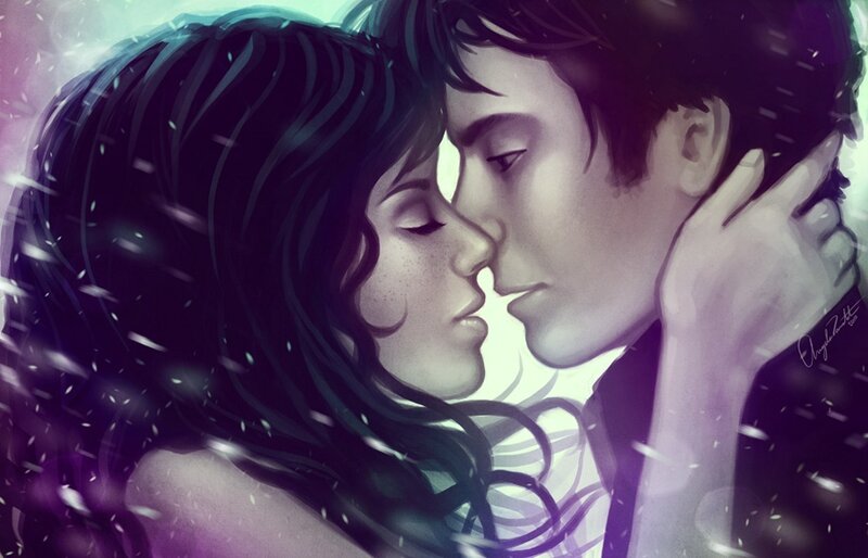 Couple Kissing in Snow — Purple