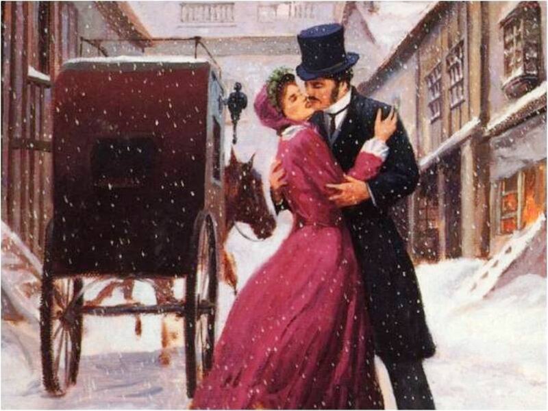 Couple Kissing in Snow — Red