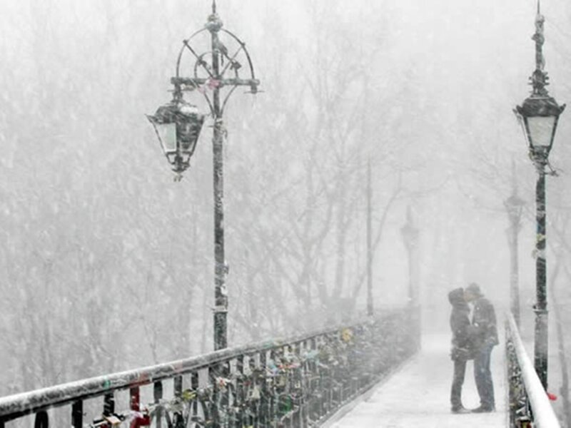 Couple Kissing in Snow — White, Cold