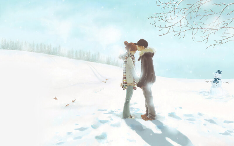 Couple Kissing in Snow — White, Serene