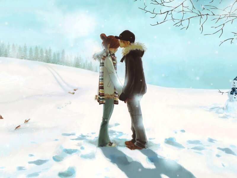 Couple Kissing in Snow — White