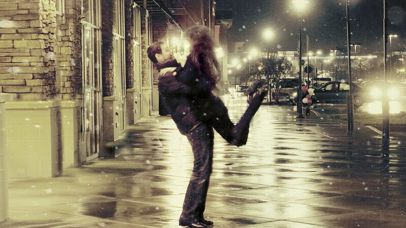 Couple Kissing in Snow — Yellow
