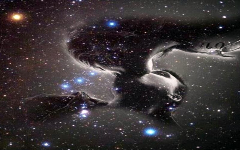 Couple Kissing in Space — Black, Romantic, Night
