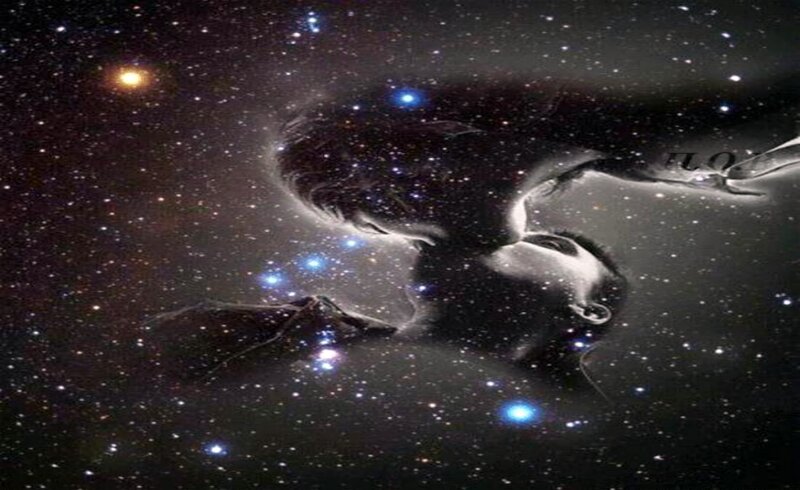 Couple Kissing in Space — Black, Romantic
