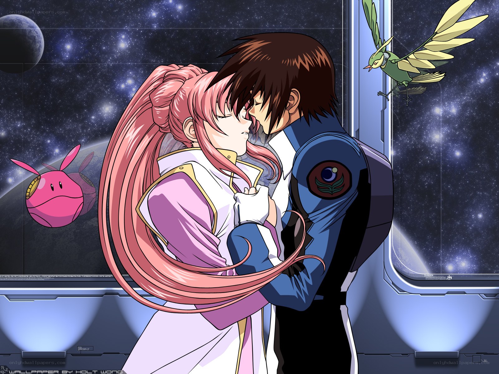 couple kissing in space