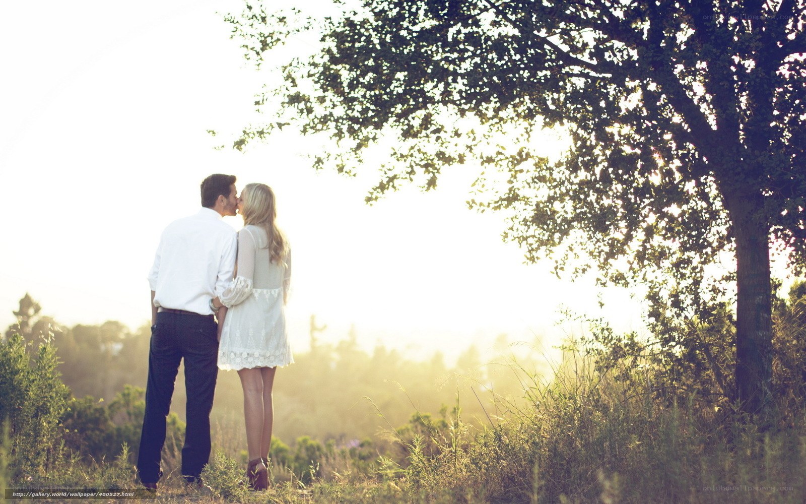 Couple kissing in sunset