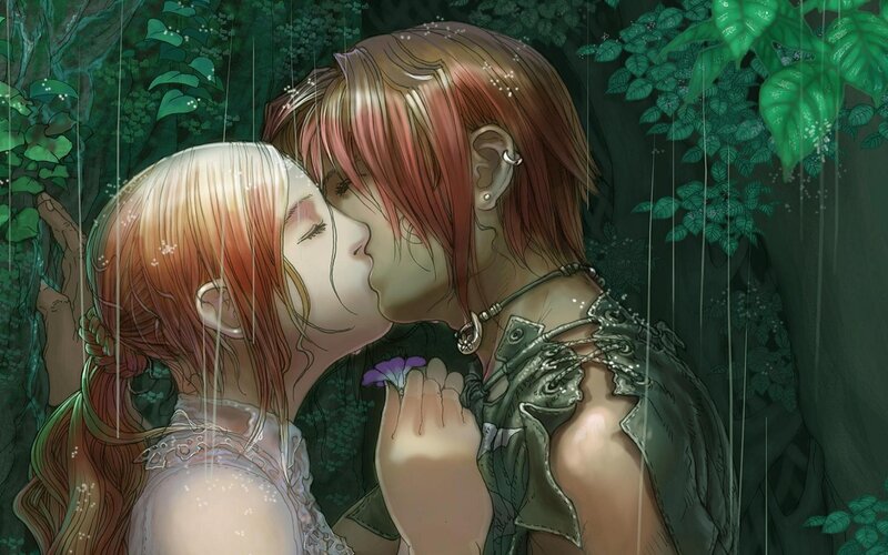 couple kissing in the rain