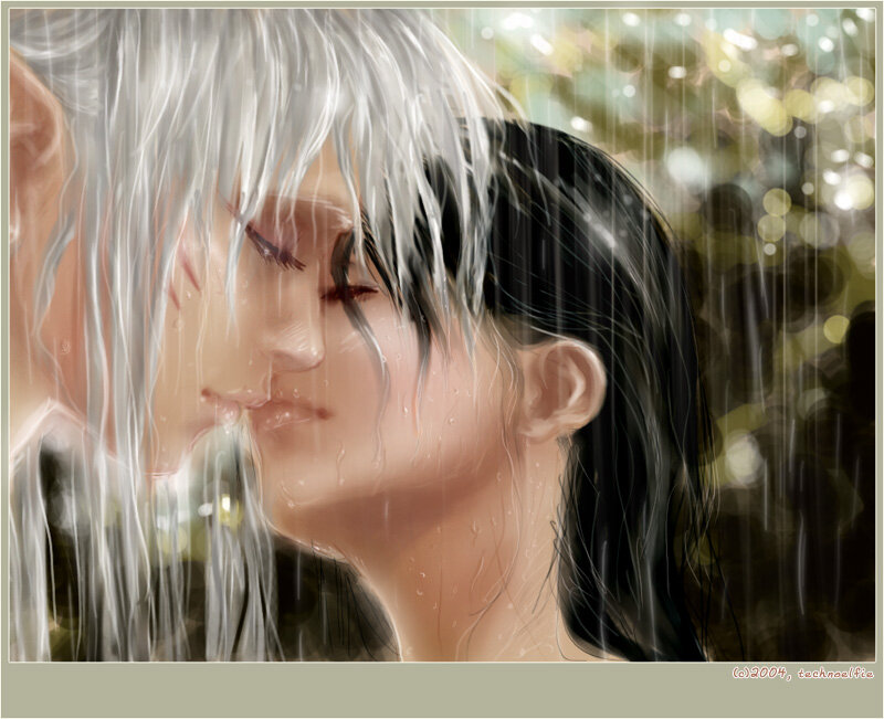 couple kissing in the rain