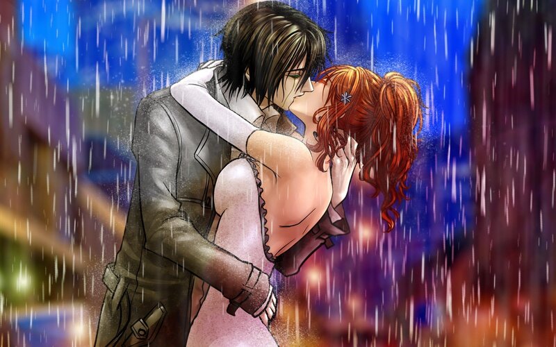 couple kissing in the rain