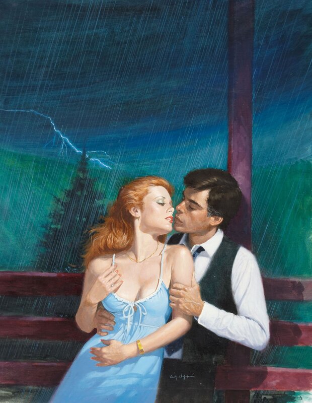 Couple kissing in the rain