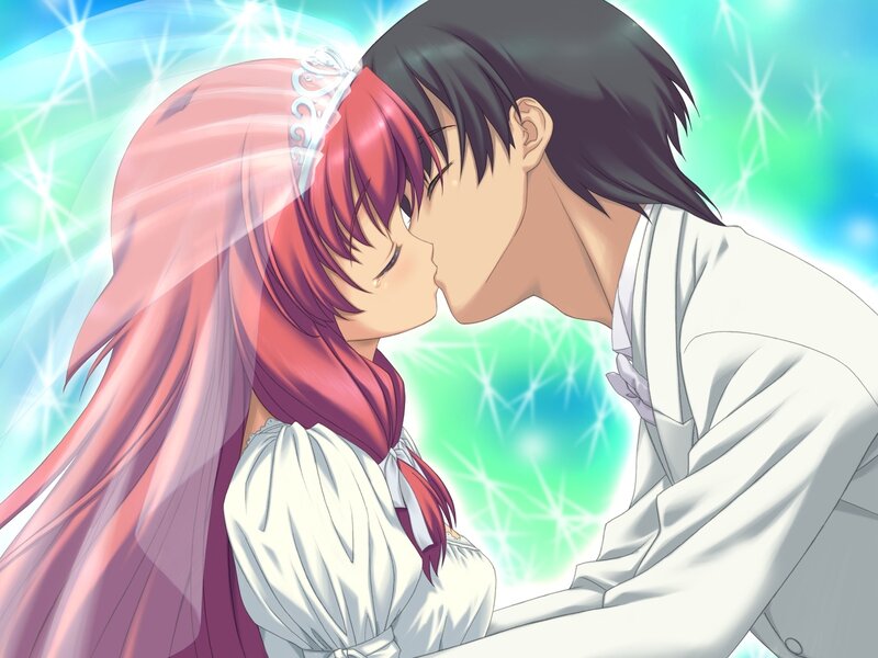 Couple Kissing in Wedding Attire — Pink