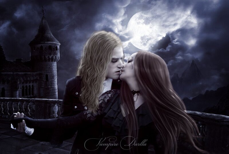 Couple Kissing on Balcony — Black, Dramatic, Night, Digital Art