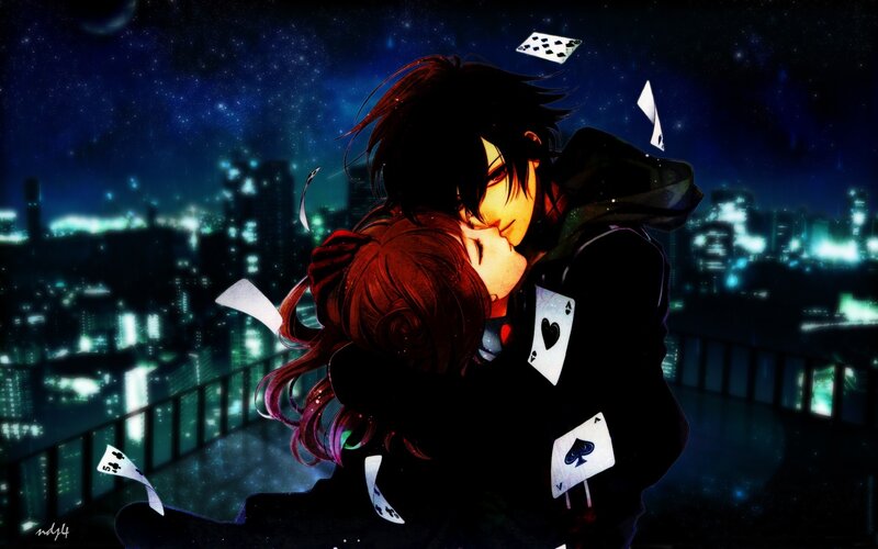 Couple Kissing on Balcony — Black, Dramatic