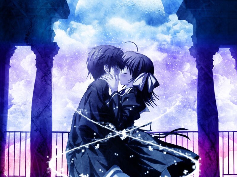 Couple Kissing on Balcony — Blue