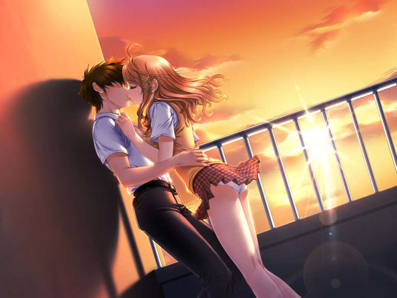 Couple Kissing on Balcony — Orange, Romantic