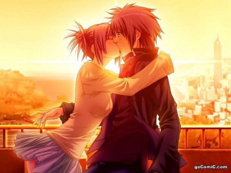 Couple Kissing on Balcony — Orange