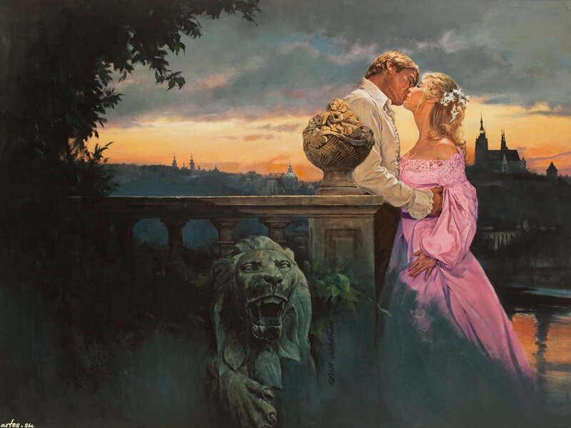 Couple Kissing on Balcony — Pink