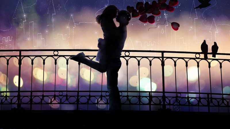 Couple Kissing on Balcony — Purple