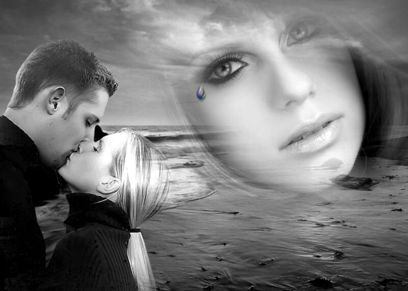 Couple Kissing on Beach — Black, Dramatic, Sunset