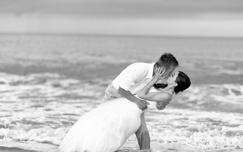 Couple Kissing on Beach — Black, Romantic, Photograph, Ocean, Waves