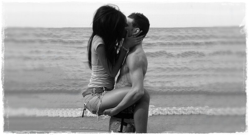 Couple Kissing on Beach — Black, Romantic