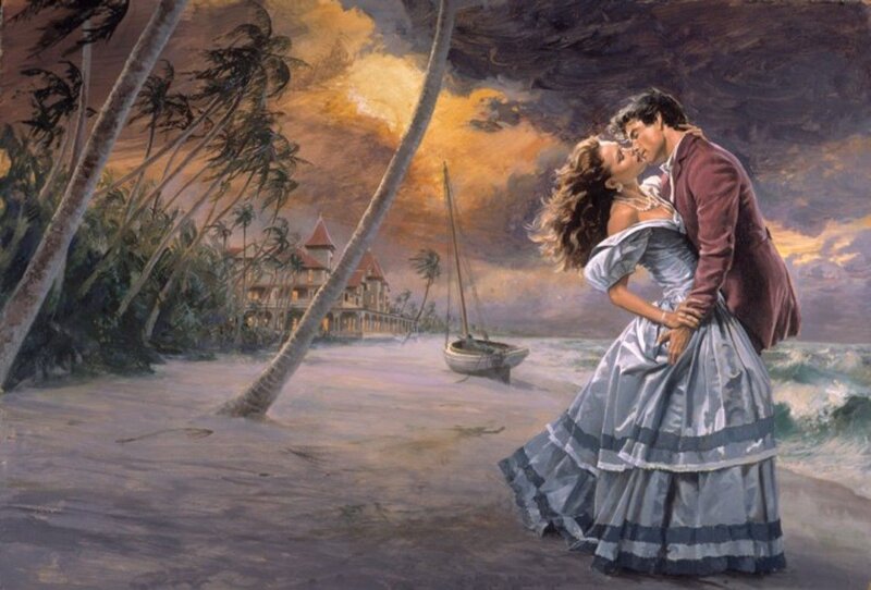 Couple Kissing on Beach — Blue, Dramatic