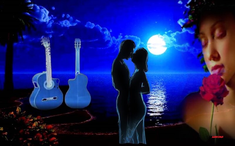 Couple Kissing on Beach — Blue, Romantic, Night
