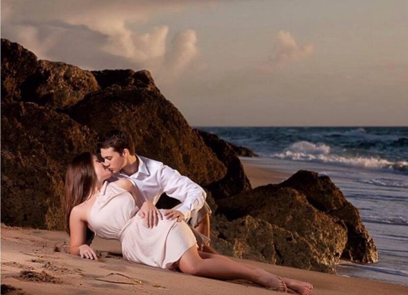 Couple Kissing on Beach — Brown, Romantic